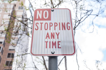 No Stopping Any Time street sign
