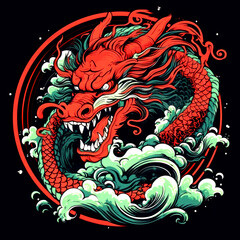Fantastic art with Chinese dragon on a black background