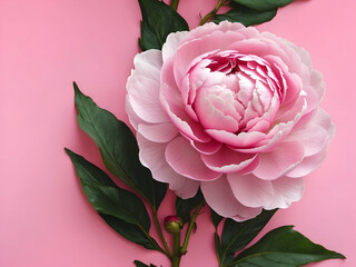 Peonies on a pink background, flowers for women's holiday, March 8 , mother's day Top view on a flat layer with space for your holiday greetings