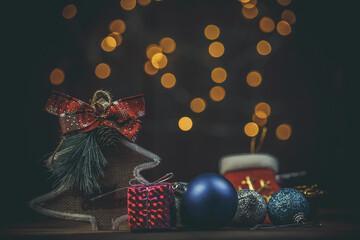 Background with different New Year's toys, New Year and Christmas