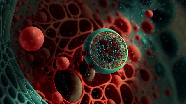 Animation of a damaged and disintegrating cancer cell.