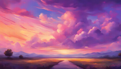 Fototapeta na wymiar Purple sunset over the mountains