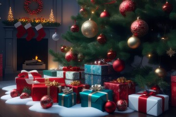 christmas tree and gifts created with generative AI software