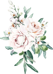 Watercolor Bouquet with Roses and Lemon Flowers