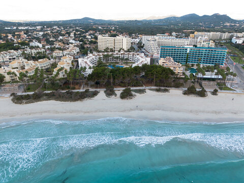 Sa Coma Beach in Majorca aerial view, Balearic Islands
