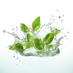 a green leaves splashing into water