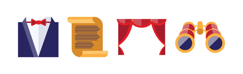 Theatre Acting Performance Flat Icons and Object Vector Set