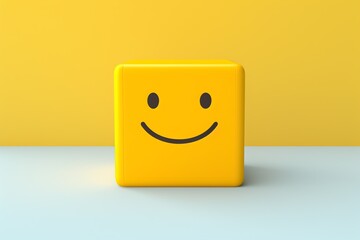 a yellow cube with a smiley face - obrazy, fototapety, plakaty