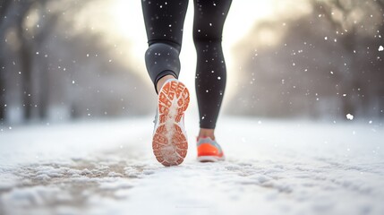 a person's feet in the snow - obrazy, fototapety, plakaty