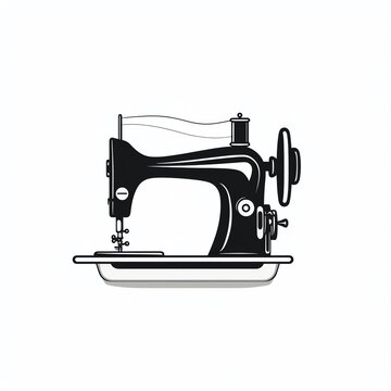 a black and white drawing of a sewing machine