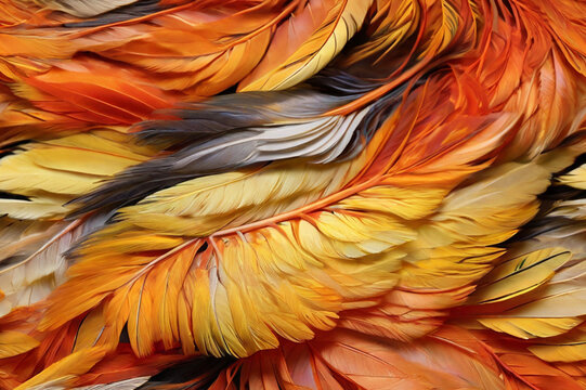Beautiful close-up photos of colorful bird feathers, texture, background