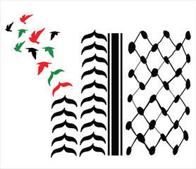 Free Palestine! We stand with Palestine! Palestine keffiyeh with flying birds, palestine flag colors