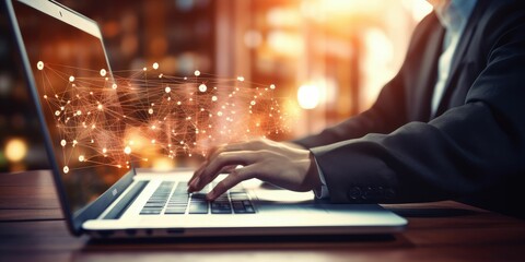 Digital online marketing, Businessman using tablet and analysis sale data graph growth on modern interface icons on strategy, Solution analysis and development contents onglobal network connection