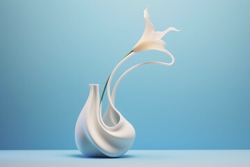 Minimalist abstract irregular art form flower arrangement with flowing water, matte gradient ceramic, minimalist desktop background