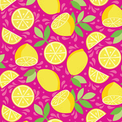 Beautiful seamless pattern with hand drawn lemons and blue green leaves.