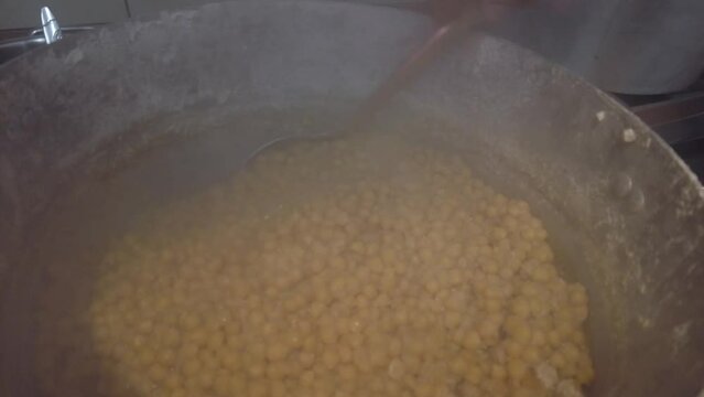 chickpeas hummus making restaurant boiling pot food