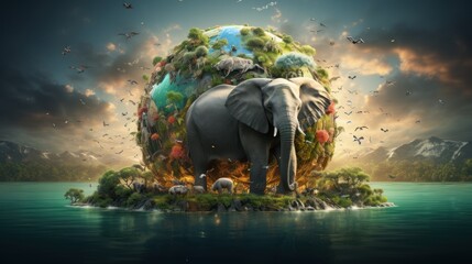 Elephants in the world by NASA - obrazy, fototapety, plakaty