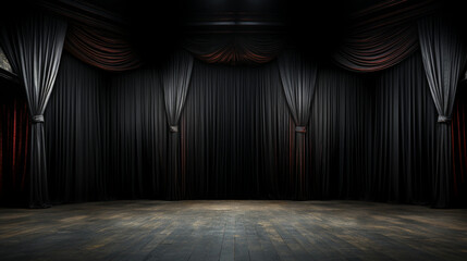 Classic banner with  black theater curtains. Award ceremony background. Modern dark background with copy space. Generative AI