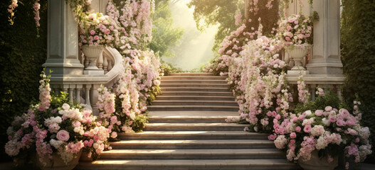 Design a stairway surrounded by a heavenly garden