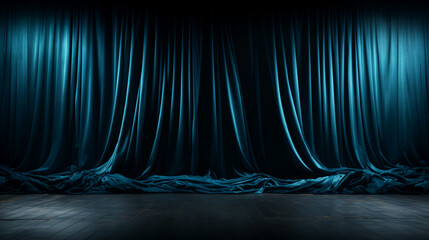 Classic banner with blue  theater curtains. Award ceremony background. Modern dark background with copy space. Generative AI