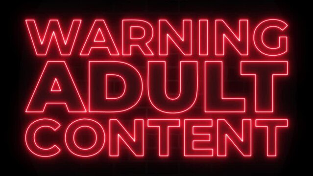 Warning Adult Content Neon Sign on Brick Wall Background