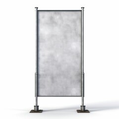 a tall rectangular blank billboard stands in front of a plain white background, photograph