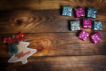 Background with different New Year's toys, New Year and Christmas