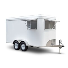 white food trailer, silver trim