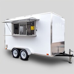 white food trailer, silver trim