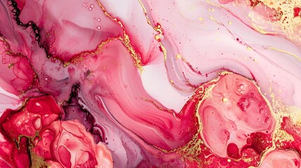 Luxurious Marbled Pink Petal Swirls with Golden Accents
