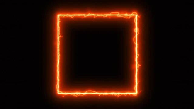 Square frame on black, stylish orange lines of energy, loop in and out