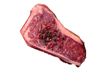 Fresh juicy raw new york beef steak with salt, spices and herbs