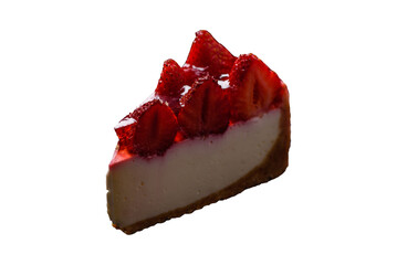 Delicious fresh cheesecake with strawberries, syrup and mascarpone cheese