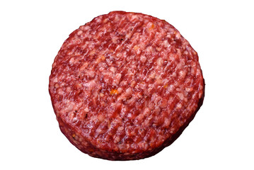 Fresh raw ground beef burger patty with salt and spices