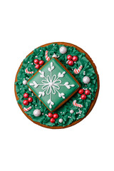Delicious fresh sweet Christmas gingerbread with festive ornaments