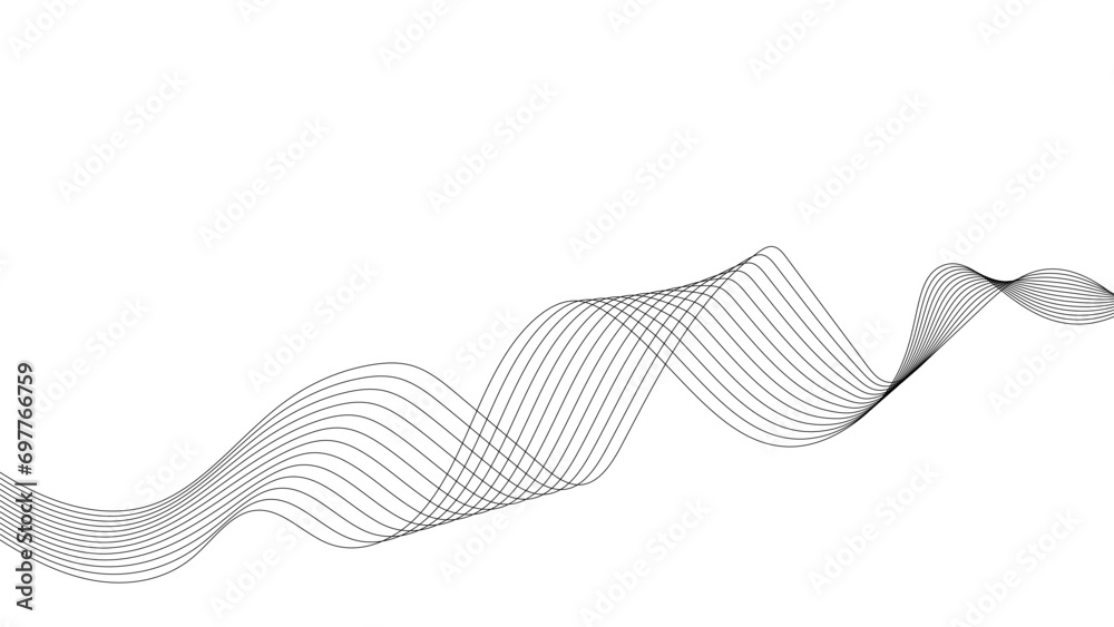 Poster curve thin lines. abstract linear striped background. deform black waves. vector line illustration i