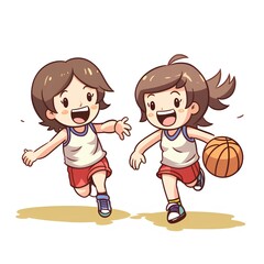 Boys and girls playing basketball