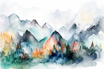 Watercolor painting of the mountains