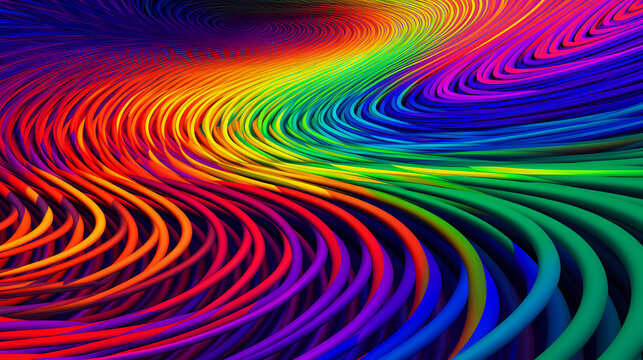 vibrant digital illustration with a wave-like pattern in a rainbow of colors, forming a mesmerizing spiral that draws the eye inward