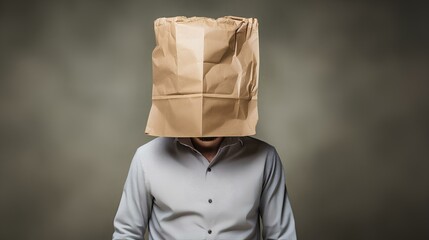 Person who hides their face in a paper bag because they have social anxiety or are very shy
