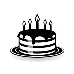 Cake icon or symbol for different purposes, birthdays, weddings, celebrations in general, in black and white