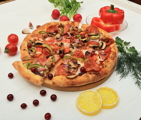 pizza with tomatoes and olives