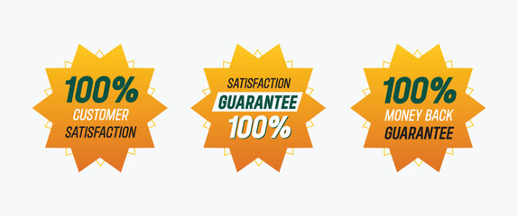 Set of 100% customer satisfaction guaranteed badge design and 100% money back guarantee label design template. - obrazy, fototapety, plakaty