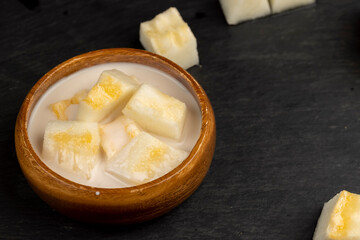 creamy yogurt with melon flavor and chunks