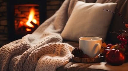 Cup of coffee, chocolate or tea, in a cozy place like a cafe o coffee shop