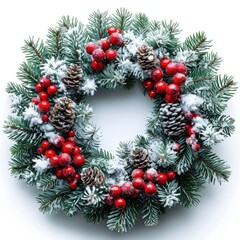 Fototapeta na wymiar Advent wreath with red holly berries on a white background. New Year card, banner