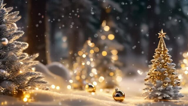 Christmas background with Christmas trees and snow. AI
