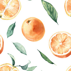Watercolor Seamless Pattern Background with Oranges