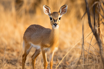 A Dik dik, a small antelope, in its natural savannah habitat