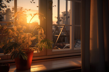 A window with indoor plants on the windowsill